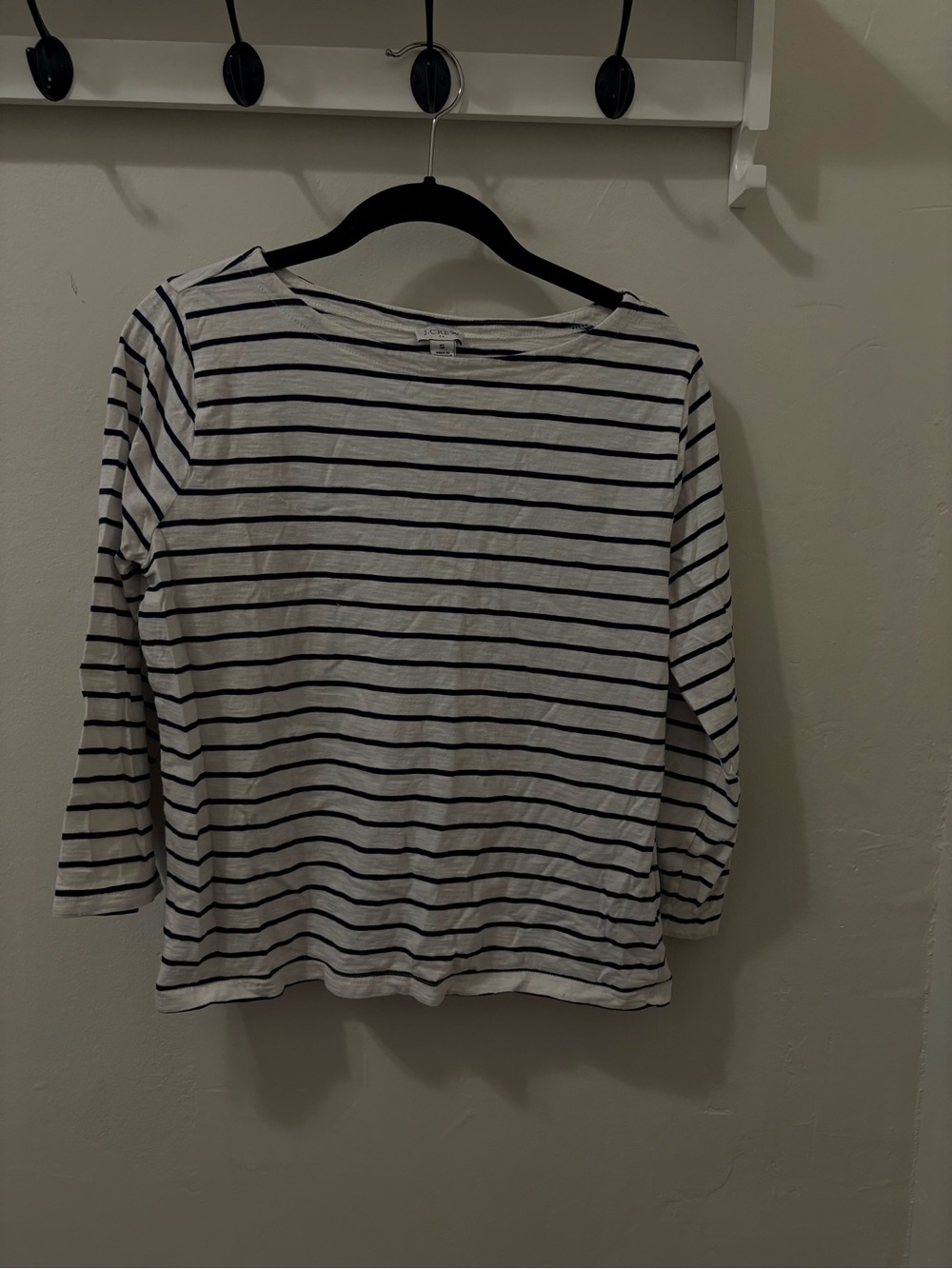 J. Crew White and Navy Striped Long-Sleeve Tee